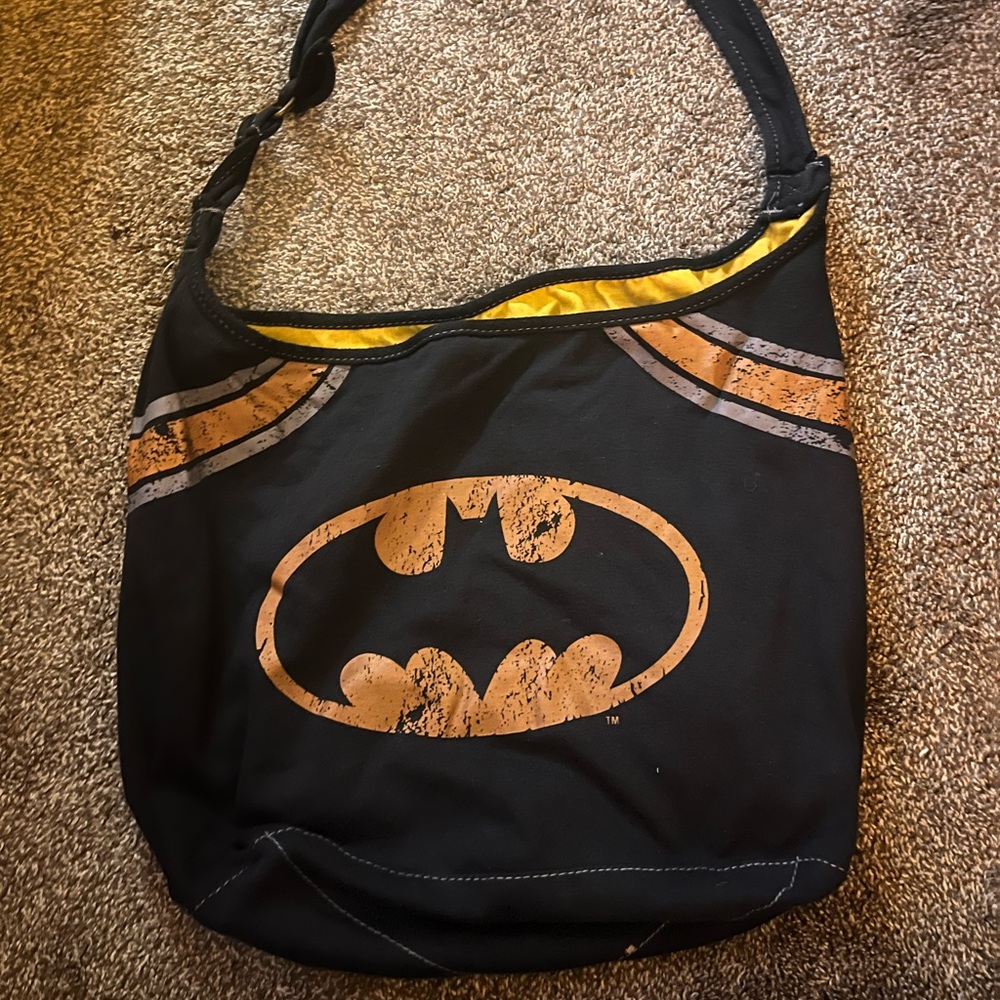 Batman Logo Black Shoulder Bag - Yellow Lining